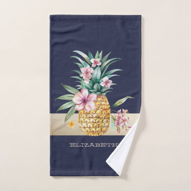 Ananas Floral, Rayure (Serviette à main)