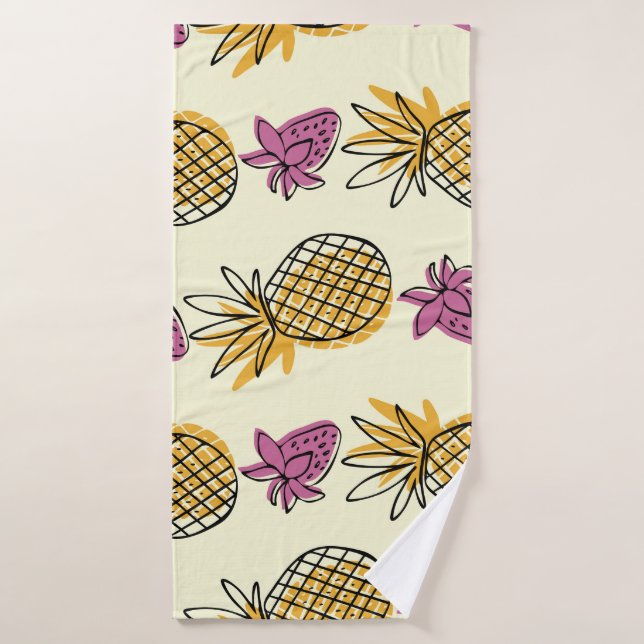 Ananas, fraise design textile vintage. (Serviette de bain)