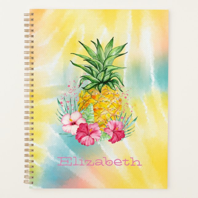 Ananas, Hibiscus Aquarelle Arc-en-ciel Tie-Dye (Devant)