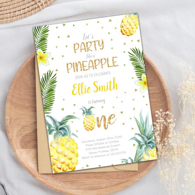 Ananas modifiable 1er anniversaire Invitation (1st Birthday Pineapple Birthday Invitations)