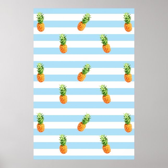 Ananas, motif à rayures bleues, affiche à ananas, (Devant)