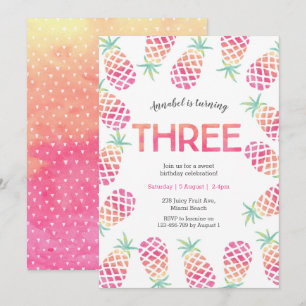 Ananas rose tropical 3e anniversaire Invitation