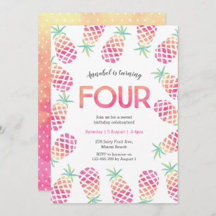 Ananas rose tropical 4e anniversaire Invitation