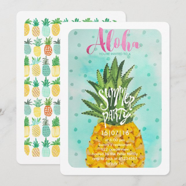 Ananas Tropical | Invitation pour une Soirée Luau  (Devant / Derrière)