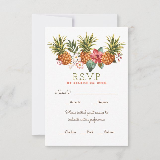 ananas tropical plage mariage rsvp (Devant)