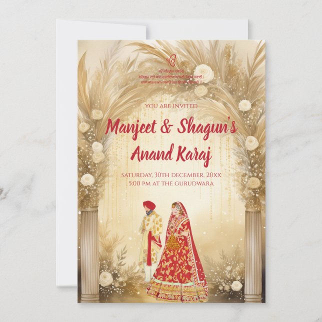 Anand Karaj invite les cartes Mariages Sikh numéri (Devant)