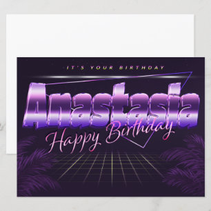 Anastasia prénom carte rétro lilas pour anniversai