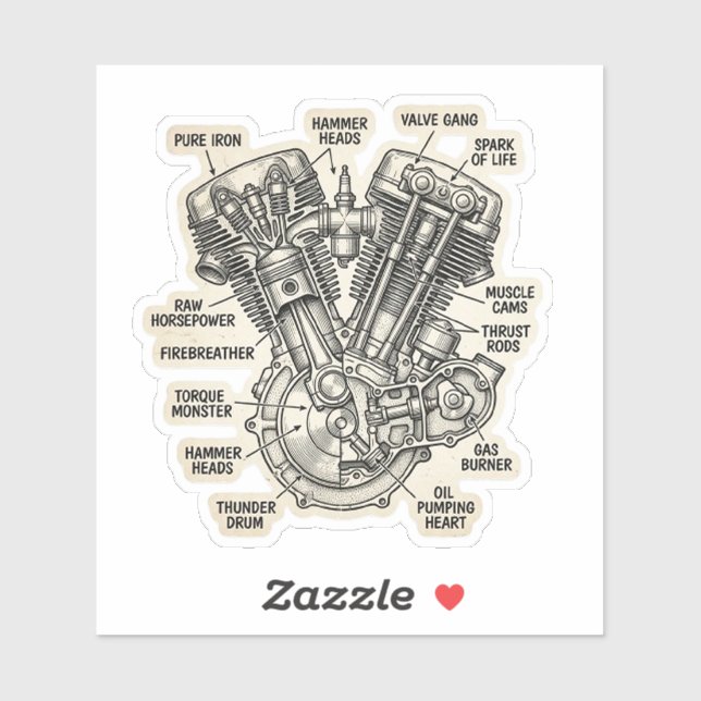 Anatomie du Sticker de Motard à Moteur V-Twin (Feuille)