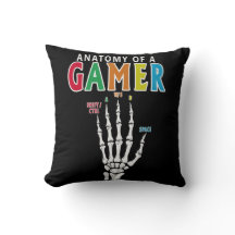 Anatomie D'Un Gamer Skeleton Main Funny Coussin