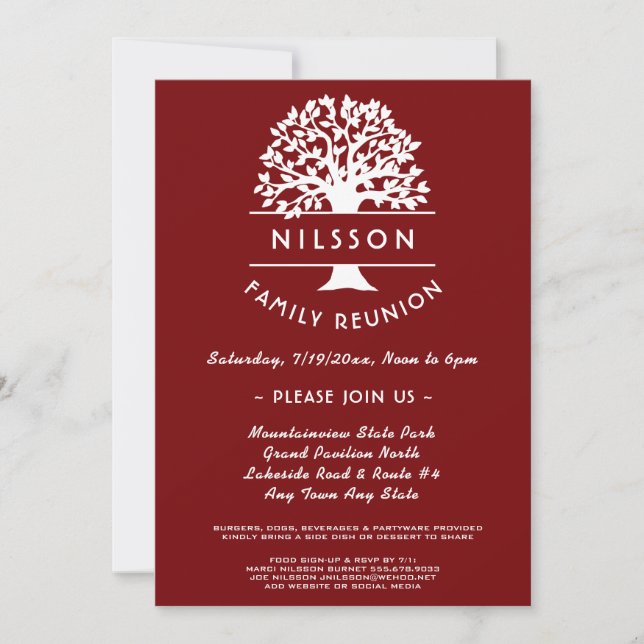 Ancestry Tree Berry Red Family Reunion Invitation (Devant)