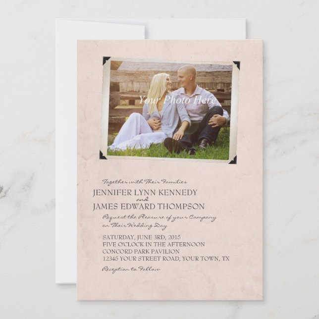 Ancien album photo rose Page Mariages Invitations (Devant)