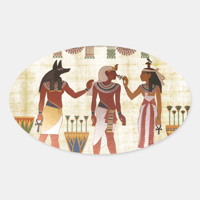 Ancien autocollants ovale style art égyptien (Devant)