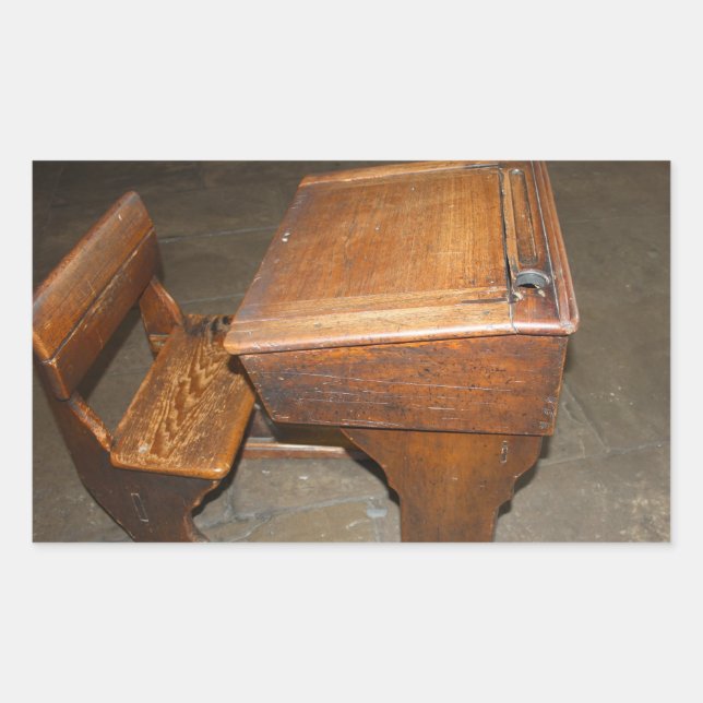 Ancien bureau scolaire en bois et chaise Stickers (Devant)