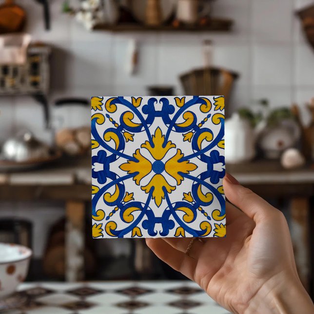 Ancien carreau de boisson portugais Azulejo  (Portuguese Azulejo Tile Coasters Set, Mediterranean Kitchen Decor, Print on Demand Coasters)