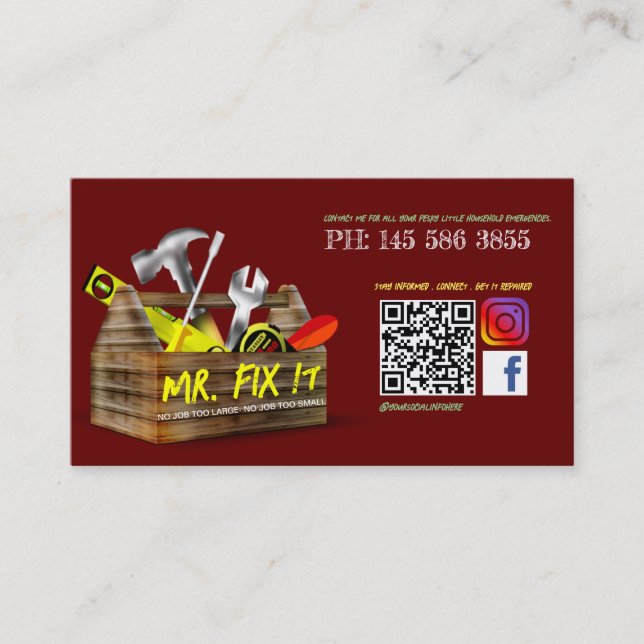 Ancien Carte de visite de réparation boîte à outil (Devant)