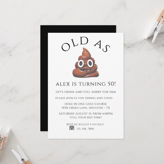 Ancien comme invitation d'anniversaire unisexe de  (Devant/Arrière en situation)