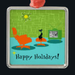 Ancien Espace Rétro Kitty Ornement de Noël<br><div class="desc">On dit que les chiens ont des propriétaires et les chats ont du personnel. Le félin sur ce personnalisable rétro Space Age Kitty Christmas Ornament ne pouvait pas être plus d'accord! Décoré dans un style minimaliste des années 1960, cet établissement propose un chat noir élégant dans un salon moderne du...</div>