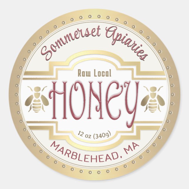 Ancien Étiquette de miel abeilles et frontière d'o (Devant)