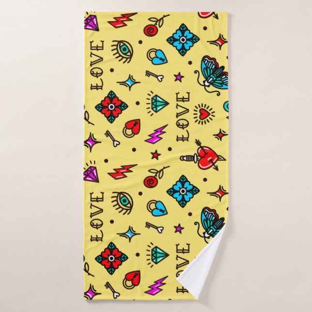 Ancien Motif de tatouage de l'école (Serviette de bain)