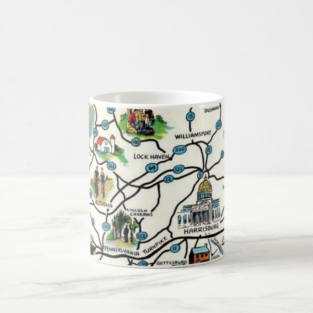 Ancien Mug Carte de Pennsylvanie Illustrée (Centre)