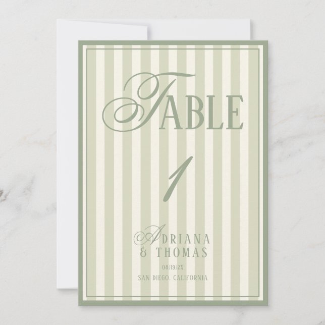 Ancien numéro de table de mariage vert pastel Mone (Devant)
