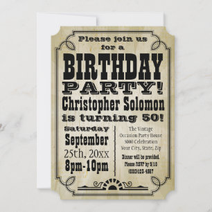 Ancien Pays Vintage Anniversaire Fête Invitation