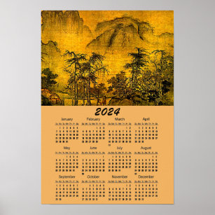 Ancien paysage chinois 2024 Calendrier Poster
