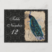 Ancien Peacock Réception Table Numéro Cartes Noir