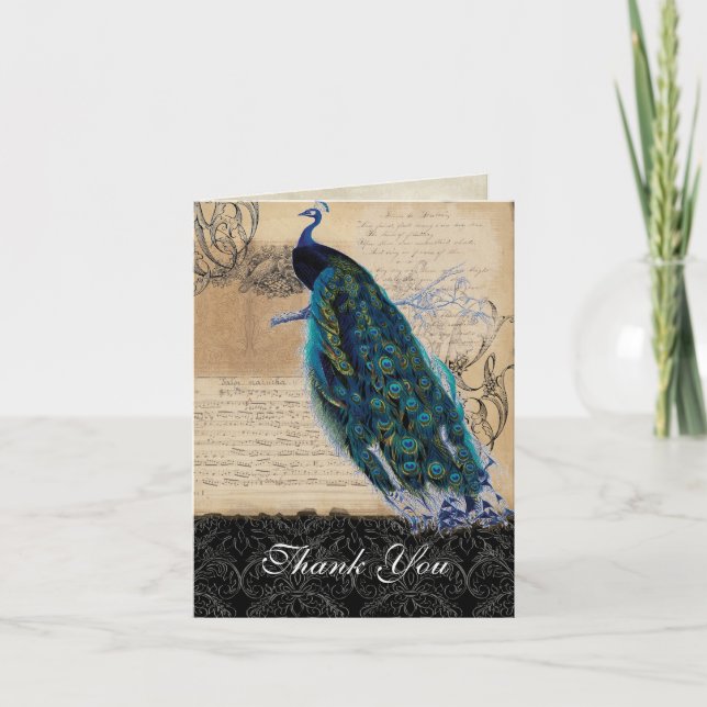 Ancien Peacock Vintage Mariage Merci Notes (Devant)
