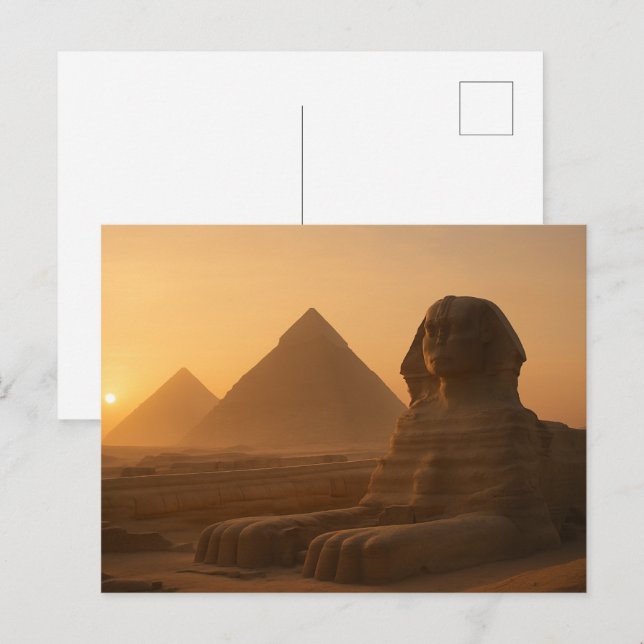 Ancien Sphinx Golden Carte Postale Pyramide Sunset (Devant / Derrière)