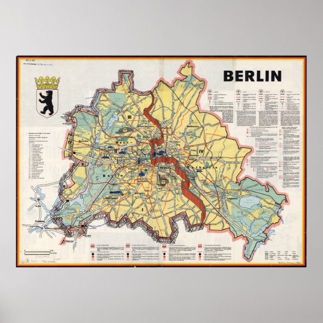 Ancienne carte de Berlin 1961, impression de l'ère (Devant)