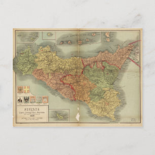 Ancienne carte de la Sicile de 1900 (Sicilia carta