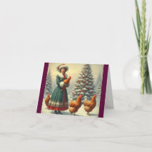 Ancienne carte de Noël au poulet du pays