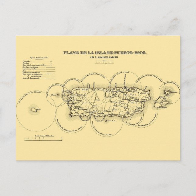 Ancienne carte des phares de Porto Rico sur carte  (Devant)
