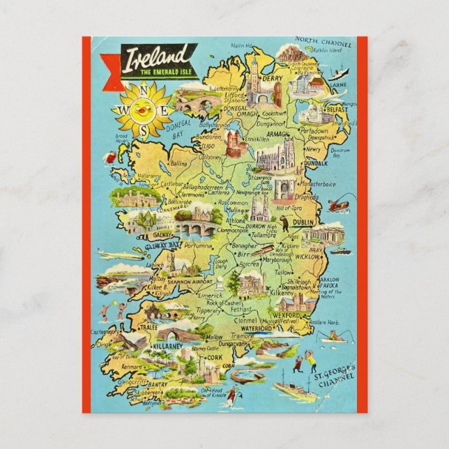 Ancienne carte d'Irlande sur carte postale (Devant)