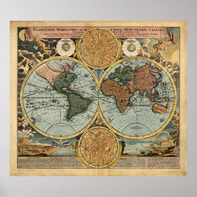 Ancienne carte du monde 1716 Impression d'affiche  (Devant)