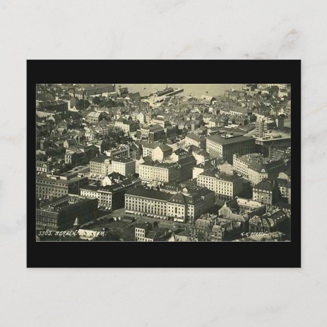 Ancienne carte postale, Bergen, Norvège, en 1937 (Devant)