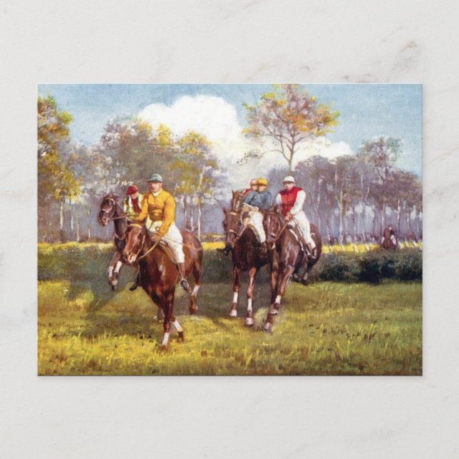 Ancienne carte postale - Course à cheval (Devant)