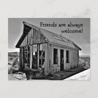 Ancienne carte postale d'amitié de cabane abandonn