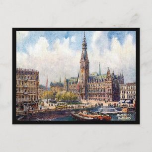 Ancienne carte postale - Hôtel de ville, Hambourg,