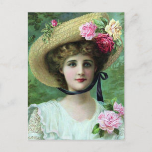Ancienne carte postale - Lady in a Casquette