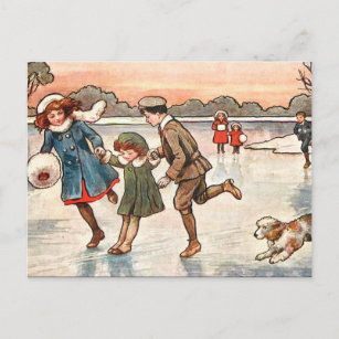Ancienne carte postale - Patinage pour enfants