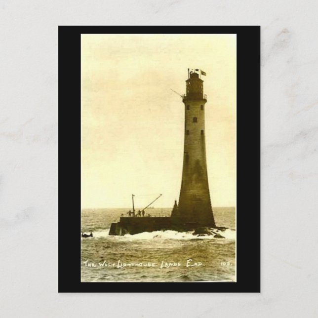 Ancienne carte postale - Phare de Wolf Rock, Fin d (Devant)