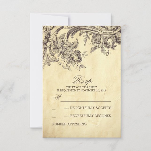 Ancienne carte RSVP de mariage vintage (Devant)