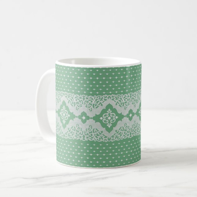 Ancienne dentelle sur Arsenic (Vert) Café Mug (Devant gauche)