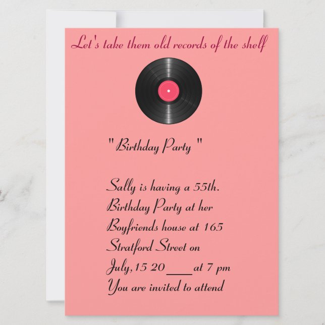 Ancienne invitation à l'anniversaire des records. (Devant)
