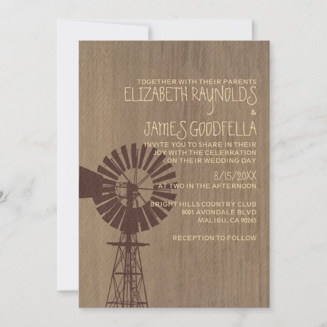 Ancienne invitation au mariage de moulin à vent (Devant)