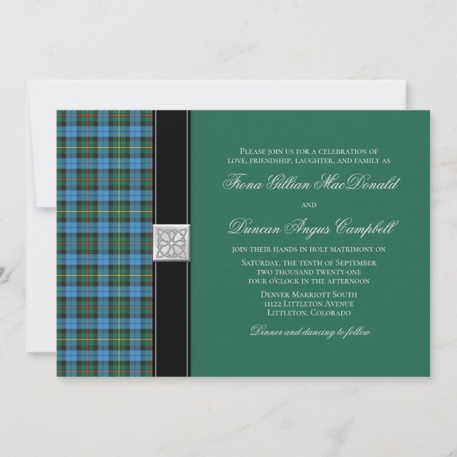 Ancienne Smith Green Tartan Faire-part de mariage (Devant)