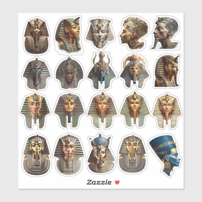 Ancient Egyptian Pharaoh Faces Stickers | Gold 3D  (Feuille)