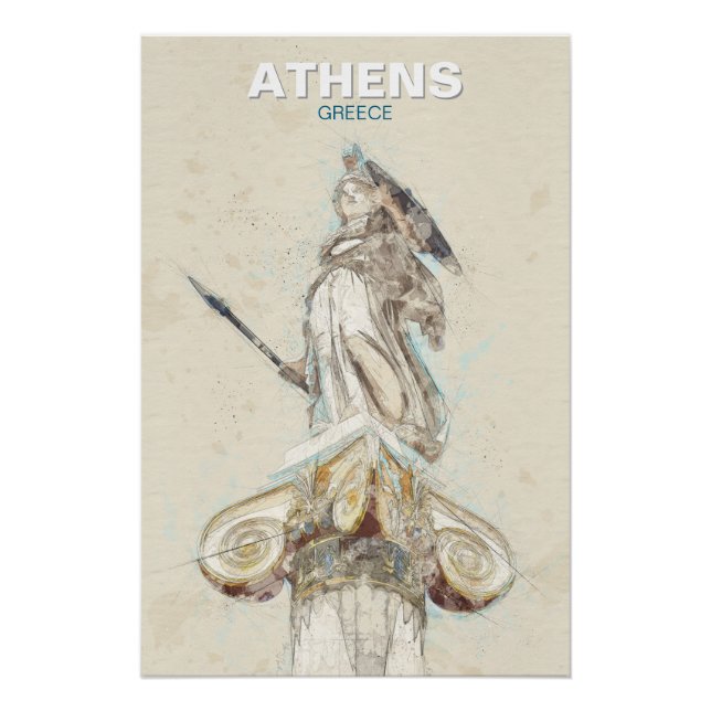 Ancient Greece Athena Statue Sketch Poster  (Devant)